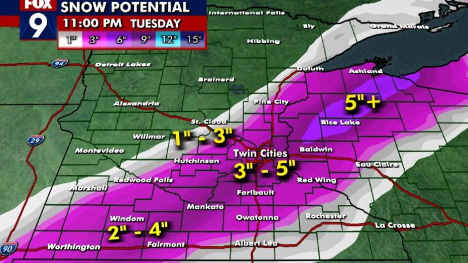 Tuesday snow potential