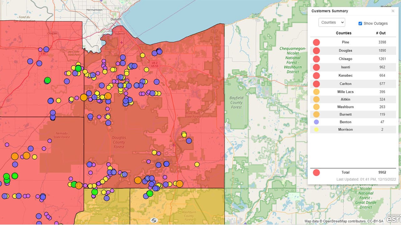Several counties reporting power outages in central and northeastern 