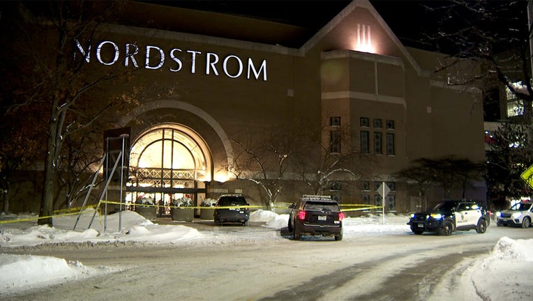 Bloomington Police outside the Nordstrom department store at the Mall of America on Friday night after a shooting left a teenage dead. (FOX 9)