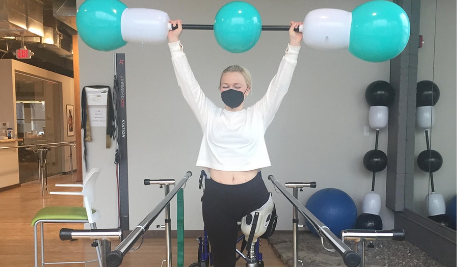 Kirstjen Nelson during her rehabilitation process. (Photo provided by the Nelson family).