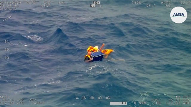 Watch: Fishermen cling to cooler after boat capsizes off Australian coast
