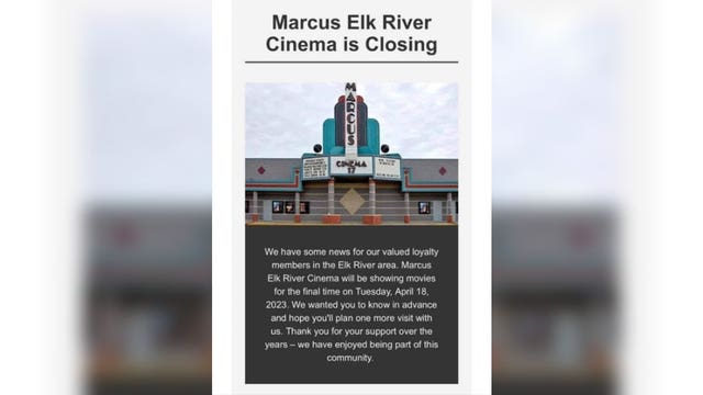 Marcus Elk River Cinema to close Tuesday