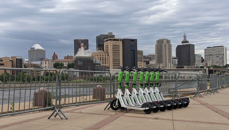 Lime scooters, as seen in their natural habitat in St. Paul. (Image provided).