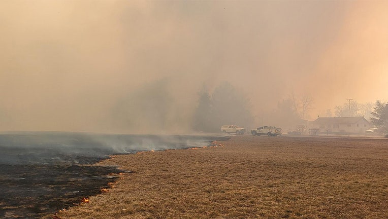 Crews on the scene of a wildfire in Juneau County, Wisconsin, on April 12. (Credit Wisconsin Department of Natural Resources)