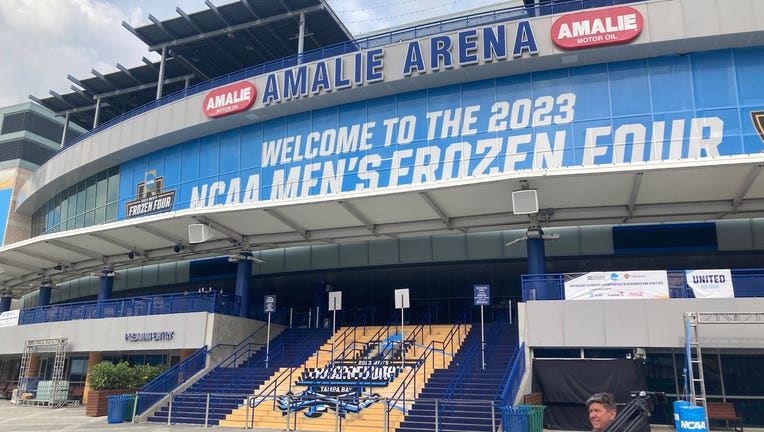 Outside Amalie Arena in Tampa, site of the Frozen Four