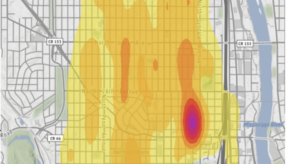 Are Crime Maps Holding Back North Minneapolis FOX 9 Minneapolis St Paul   Crime Density Map Mpls 2019 To 2023 