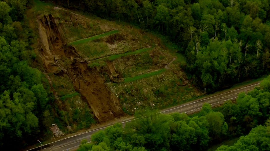 News helicopter footage showing the aftermath of the mudslide after the road had been cleared. (FOX 9)
