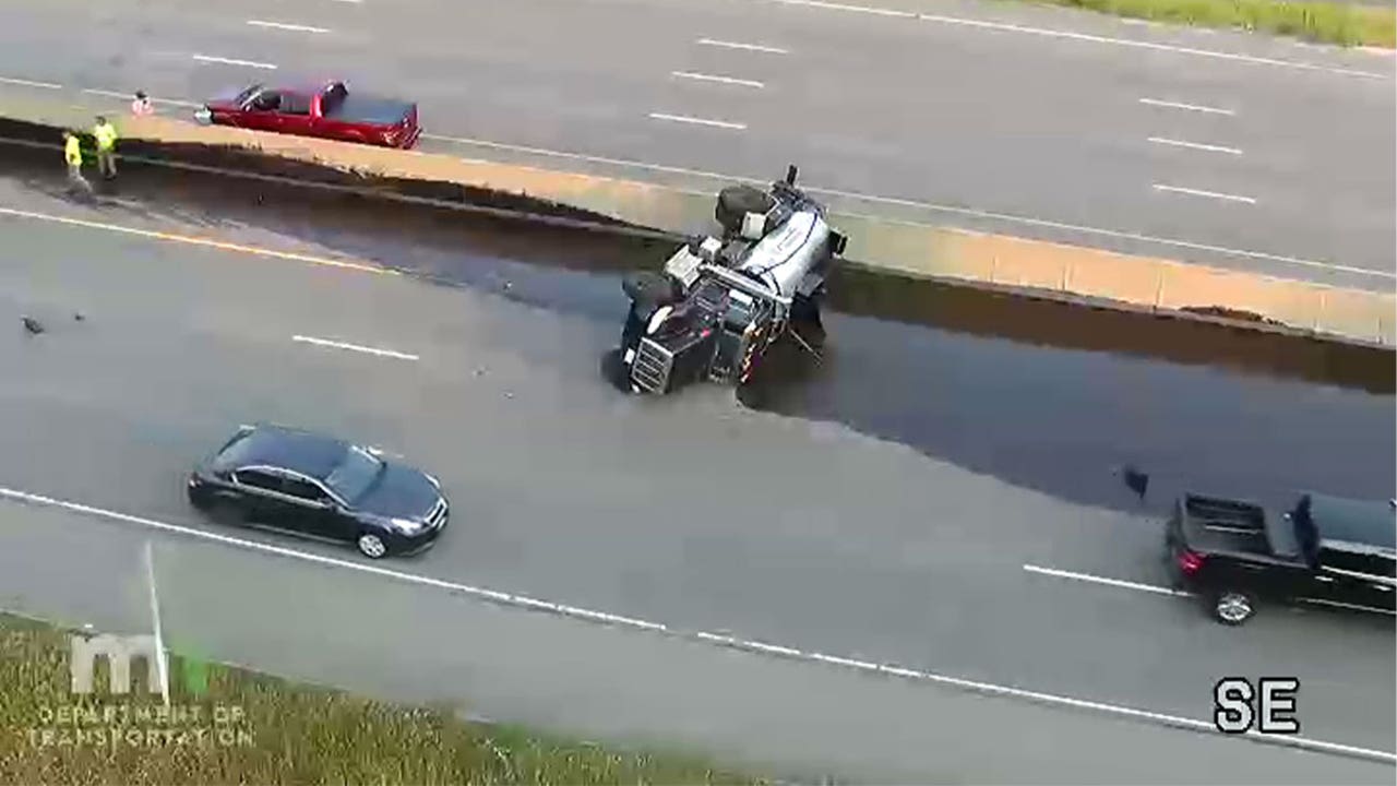 I-35W southbound lanes closed in Minneapolis after tanker spills liquid