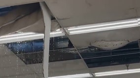 Watch parts of ceiling cave in during severe weather at a Florida grocery store