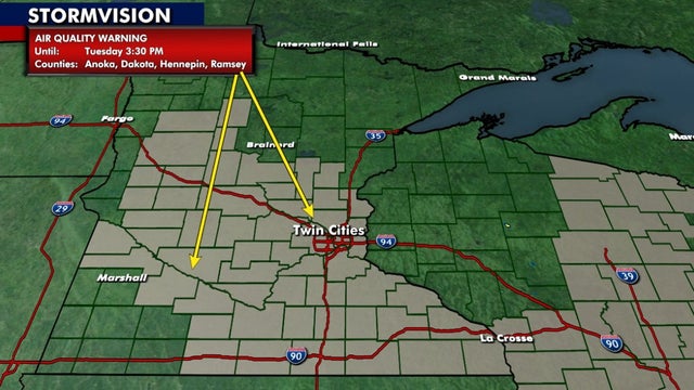 Air quality alert issued for central and southern Minnesota for Tuesday