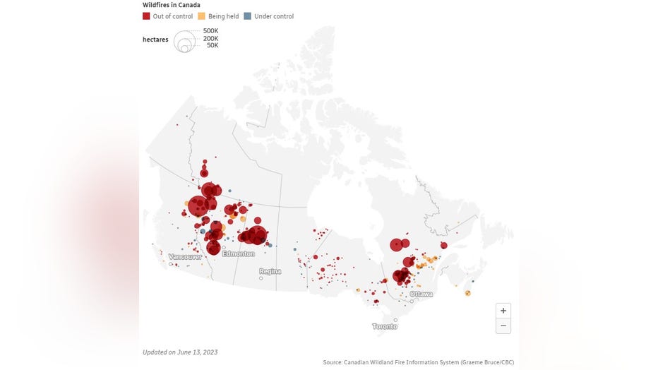 Canadian wildfire map