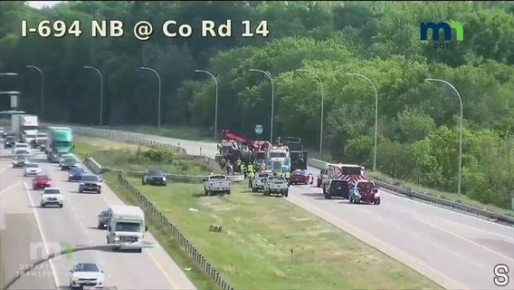 I-694 eastbound reopens in Oakdale after dump truck rollover