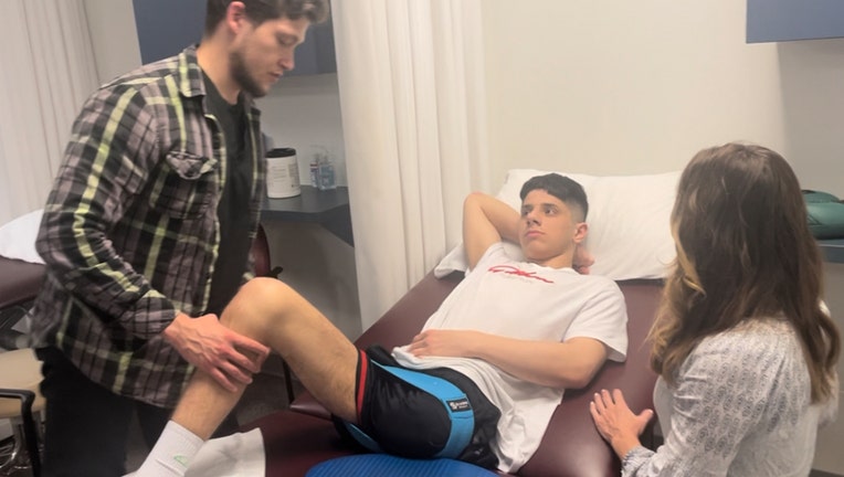 16-year-old Ukrainian refugee Artem during a rehabilitation session with Protez (FOX 9),