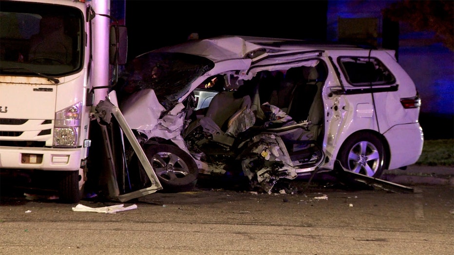 Crushed remnants of the vehicle involved in a fatal crash in Robbinsdale (FOX 9)