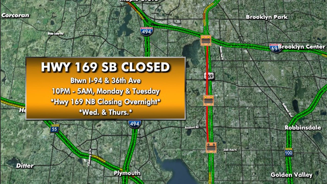 Highway 169 northbound closing Wednesday nightly until Friday