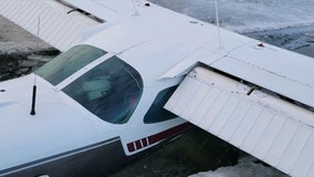 Plane lands on lake, breaks through thin ice in northern Minnesota