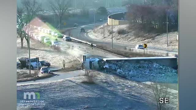 Portion of I-94 in Brooklyn Center closes after semi-truck spills debris