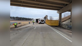 Semi-truck rollover on I-35W near Owatonna: Video