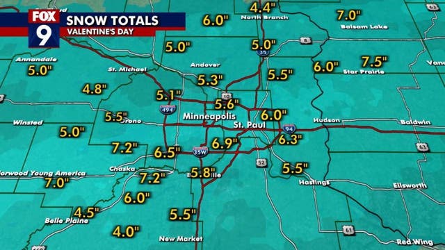 Minnesota weather: Snow totals from Valentine's Day — largest storm of the season in the metro