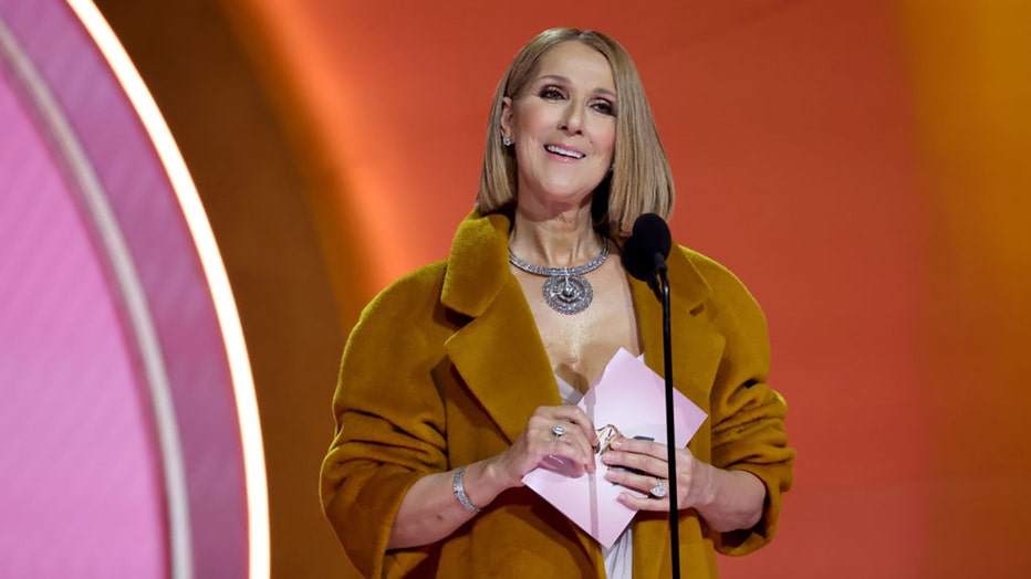 Celine Dion speaks onstage during the 66th GRAMMY Awards at Crypto.com Arena on February 04, 2024 in Los Angeles, California. (Photo by Kevin Mazur/Getty Images for The Recording Academy)
