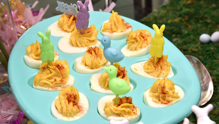 FILE - Deviled eggs are pictured at an Easter Brunch on April 4, 2021, in Palm Springs, California. (Photo by David Crotty/Patrick McMullan via Getty Images )