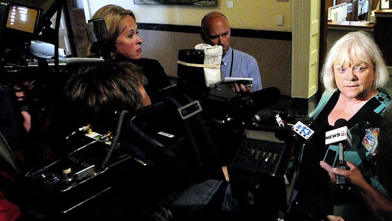 FILE - Linda Bean, of Linda Beans Maine Lobster, talks to reporters outside the Cabinet Room after a meeting with Maine Gov. Paul LePage at the State House in Augusta. (Photo by Joe Phelan/Portland Press Herald via Getty Images)