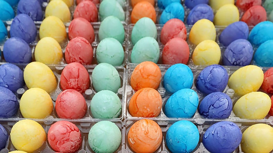 FILE - Thousands of dyed eggs are ready to be rolled by children during the 139th Easter Egg Roll on the South Lawn of the White House April 17, 2017, in Washington, DC. (Photo by Chip Somodevilla/Getty Images)