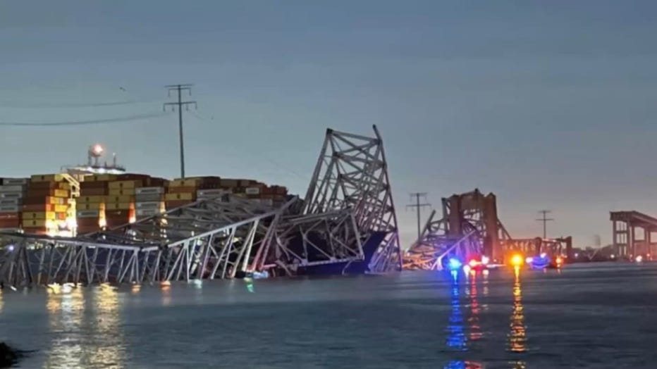 The Francis Scott Key Bridge is pictured on March 26, 2024. (Credit: HATFORD COUNTY FIRE EMS)