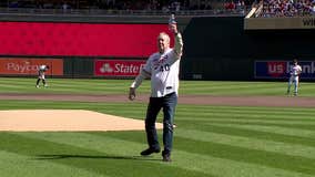 Dick Bremer, Joe Mauer share ceremonial first pitch at Twins home opener