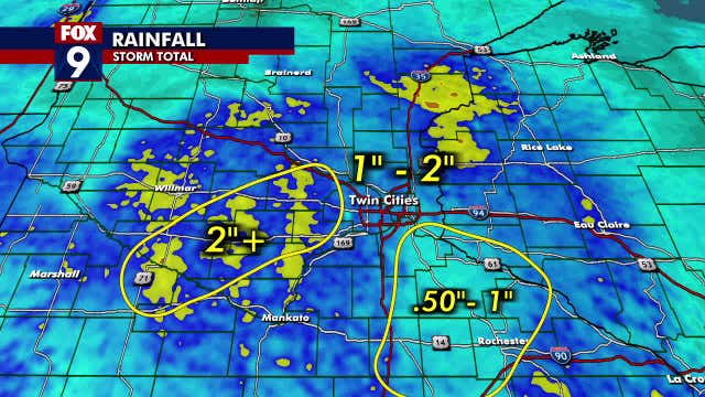 Minnesota rain totals from a wet Tuesday and Wednesday