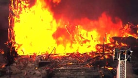 Large house fire burns in Orono, Minn.