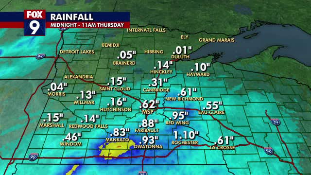 Minnesota rain totals: Damp Thursday for Twin Cities, southern MN