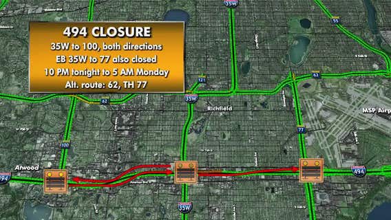 I-494 in Bloomington will be closed this weekend