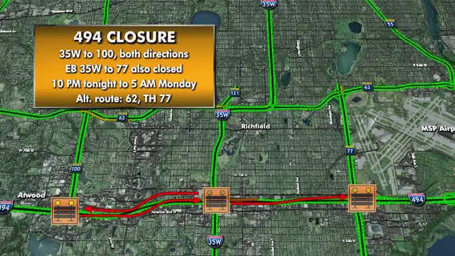 I-494 in Bloomington will be closed this weekend
