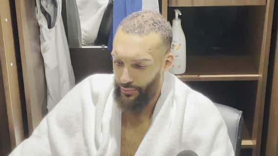 Rudy Gobert nearly hit by falling jumbotron horn in Wolves win over Hawks