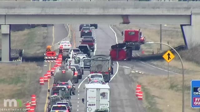 Eastbound Highway 10 closed in Coon Rapids after truck hits bridge
