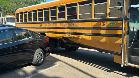 2 kids hospitalized after dump truck, school bus collide in Chaska