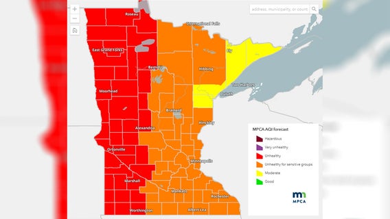 Western half of MN under red air quality alert from Canada wildfire smoke