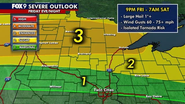 MN weather: Storms north of Twin Cities developing late Friday