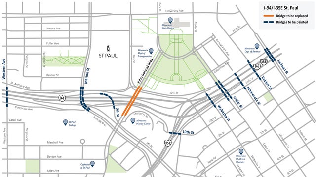Parts of I-94, I-35E in St. Paul closing this weekend