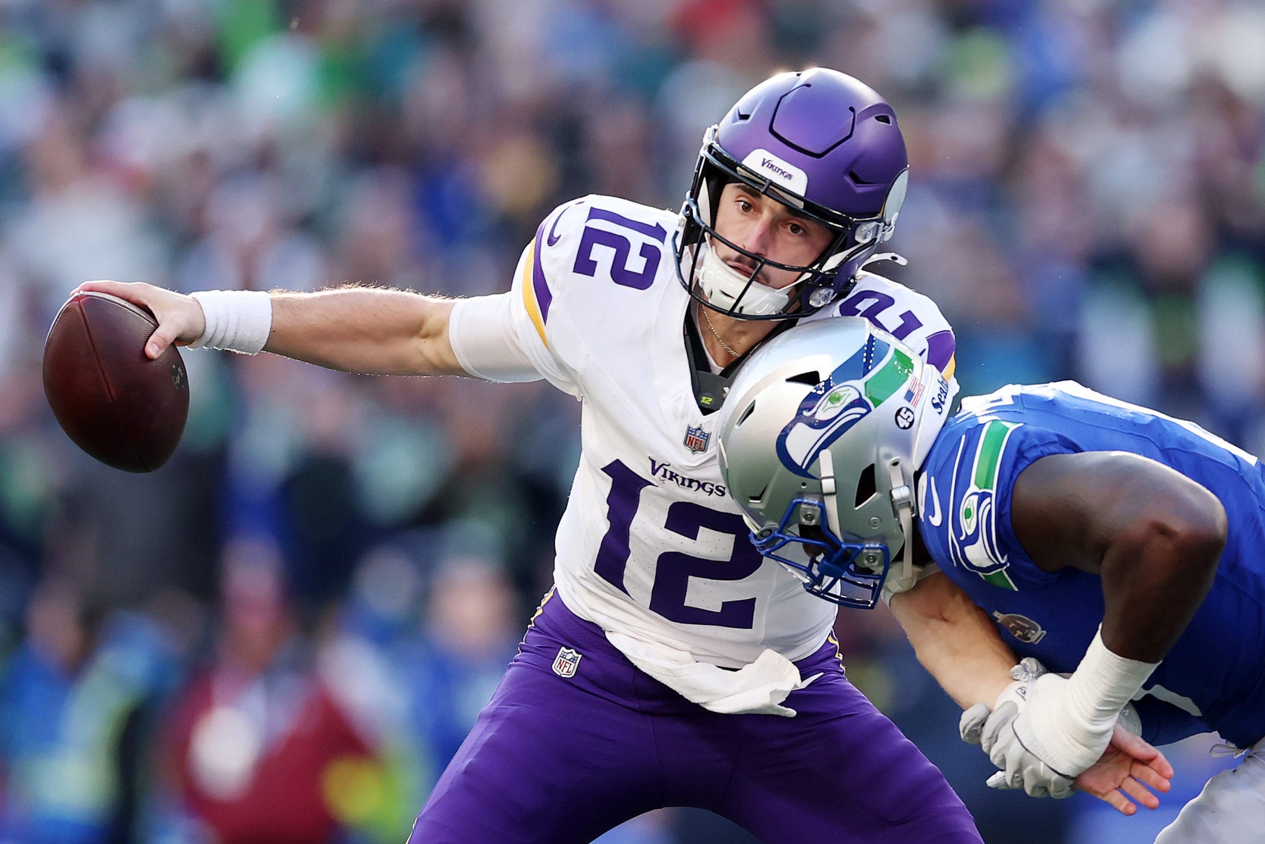 Vikings fall to 4-8 after 26-0 loss at Seattle, Max Brosmer throws 4 INTs