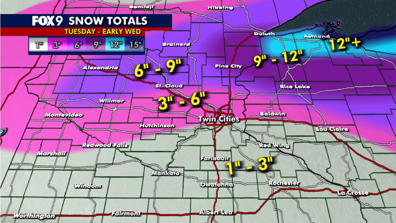 MN weather: Snow totals from Tuesday-Wednesday’s storm