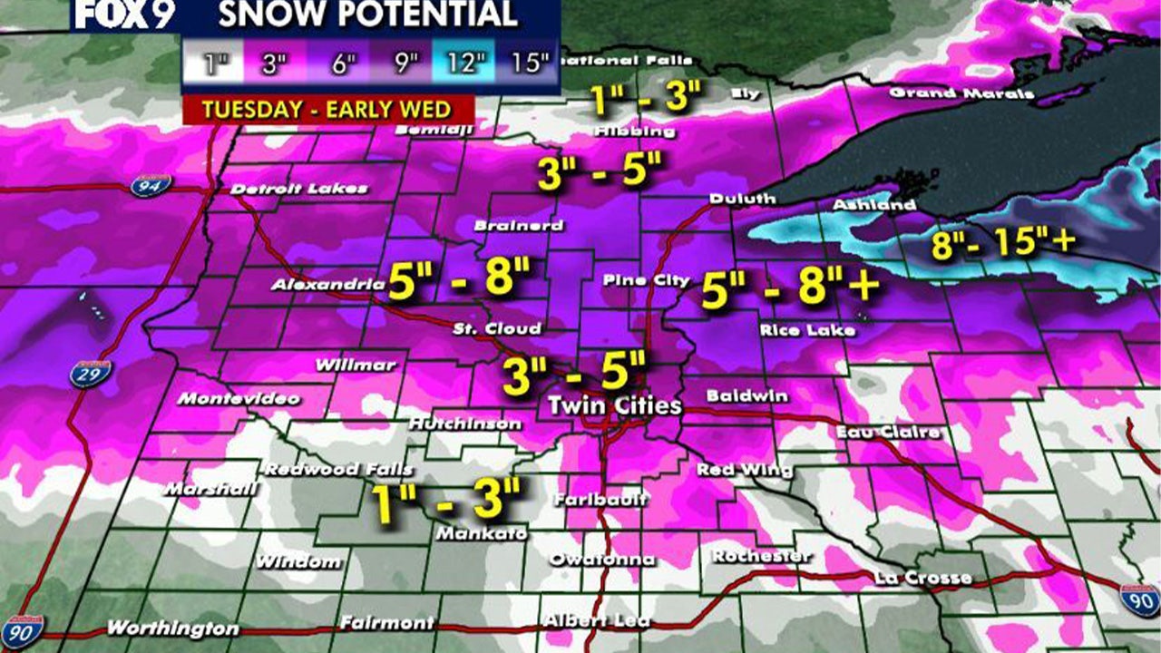 Minnesota weather: Here's what to expect for Tuesday, early Wednesday's winter storm