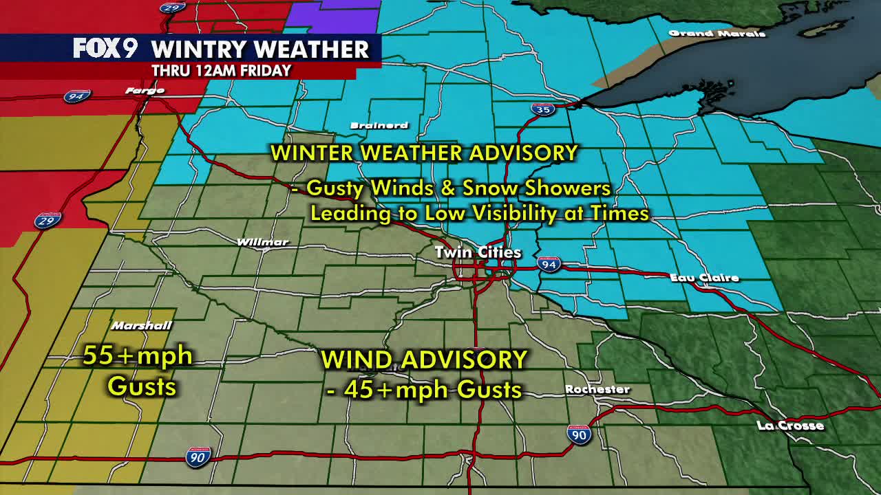 Minnesota weather: Falling temps, gusty winds and snow showers Thursday