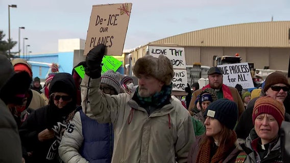 Deportation flights protest held by union workers outside of MSP Airport