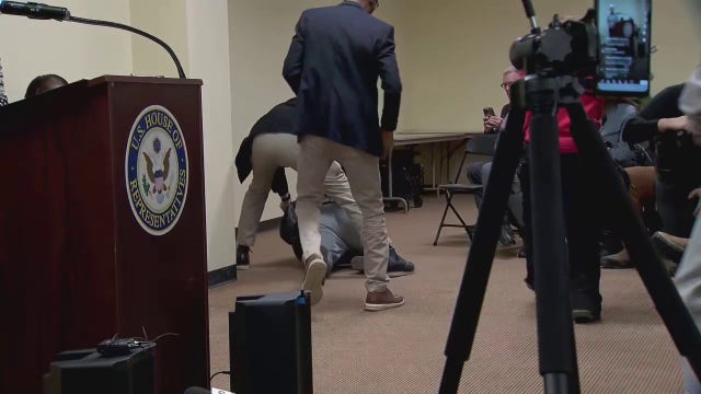 Rep. Ilhan Omar sprayed by syringe, man tackled during townhall event on ICE operations