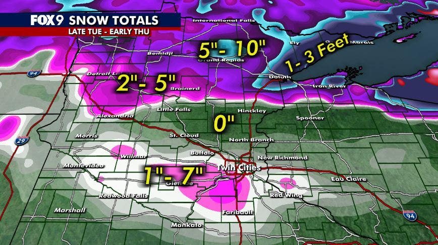Minnesota snow totals from this week's winter storm