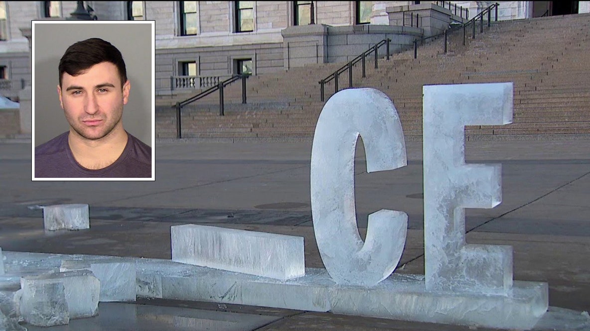 Far-right influencer Jake Lang charged for damaging ‘Prosecute ICE’ sculpture