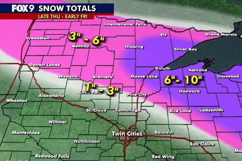 Minnesota snow totals from March 12-13