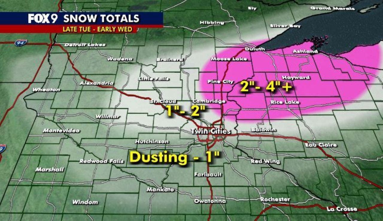 Minnesota snow totals from March 10-11